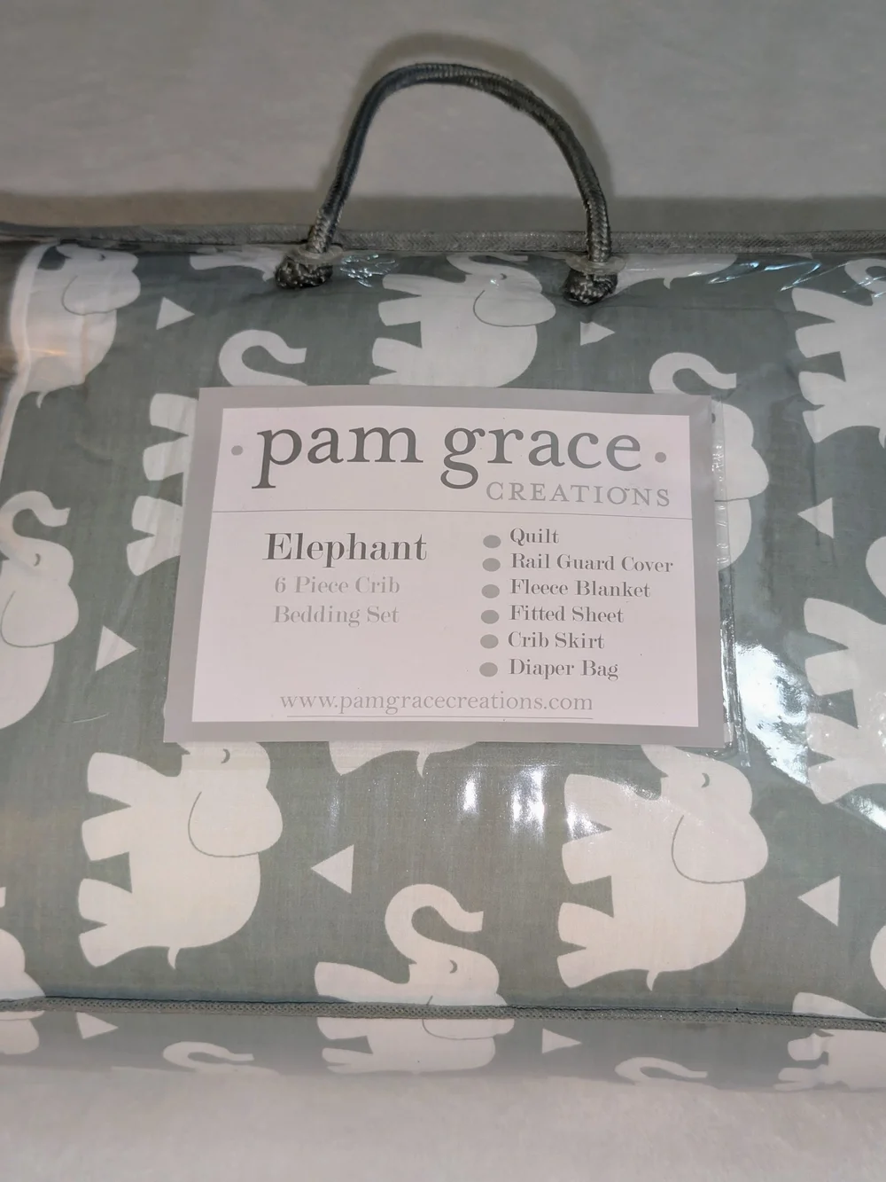 Pam Grace Creations Elephant 6-Piece Crib Bedding Set Gray White NEW
